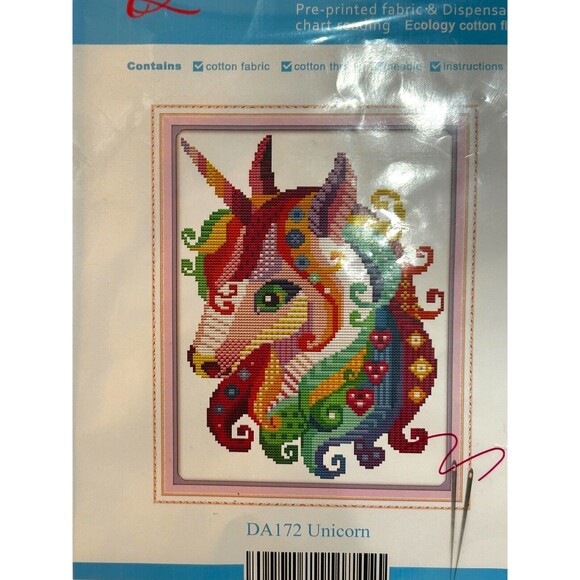 Maydear Rainbow Unicorn Stamped Cross Stitch Embroidery Kit Needlework 15” x11” - Picture 2 of 7